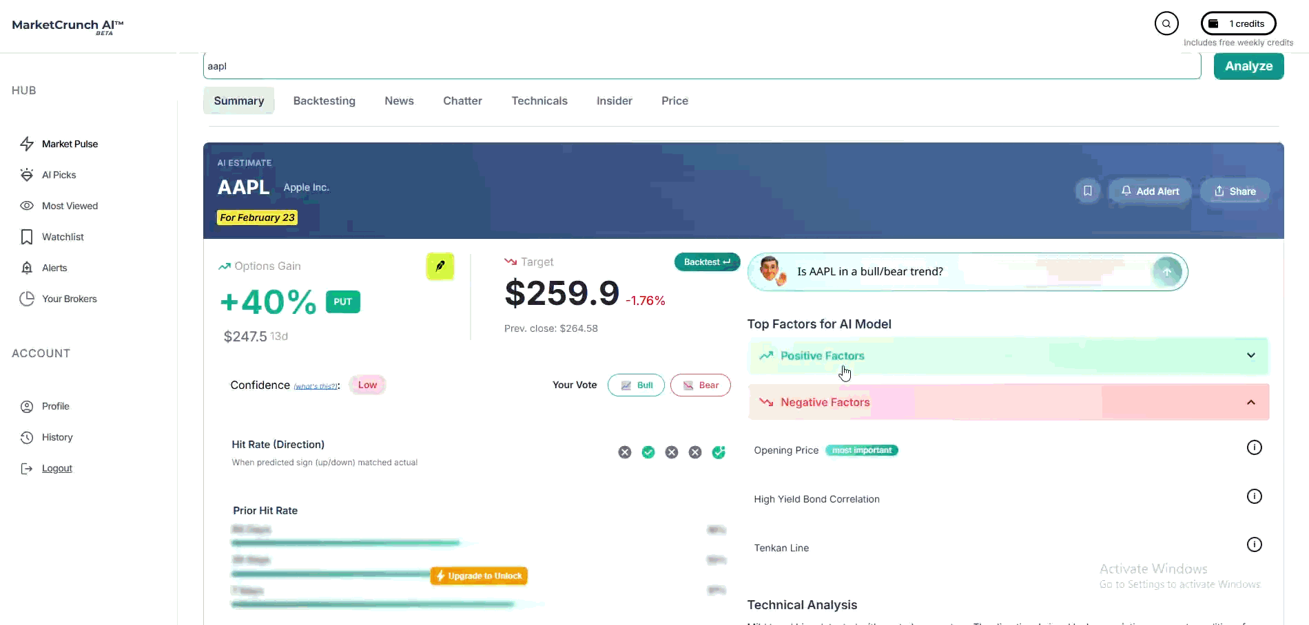 Hit rate component live view