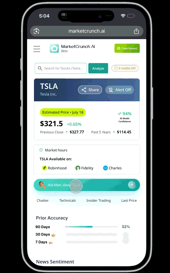 Mobile analyze page - live prototype interaction flow