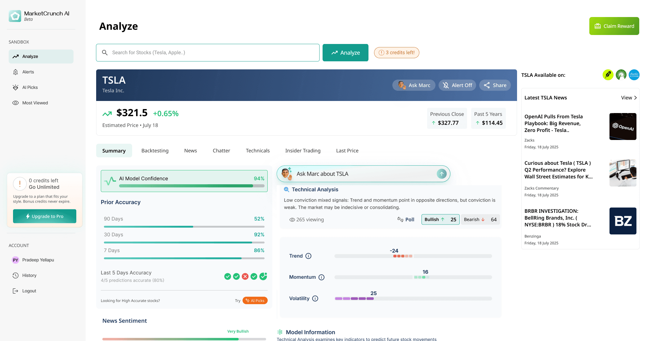 Analyze page desktop - proposed redesign v1