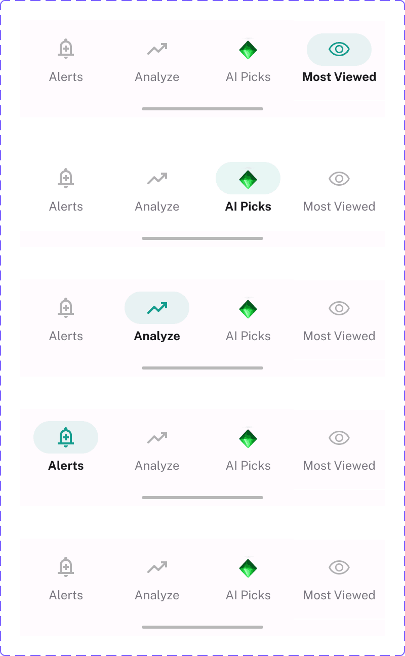 Bottom navigation component system : all interaction states