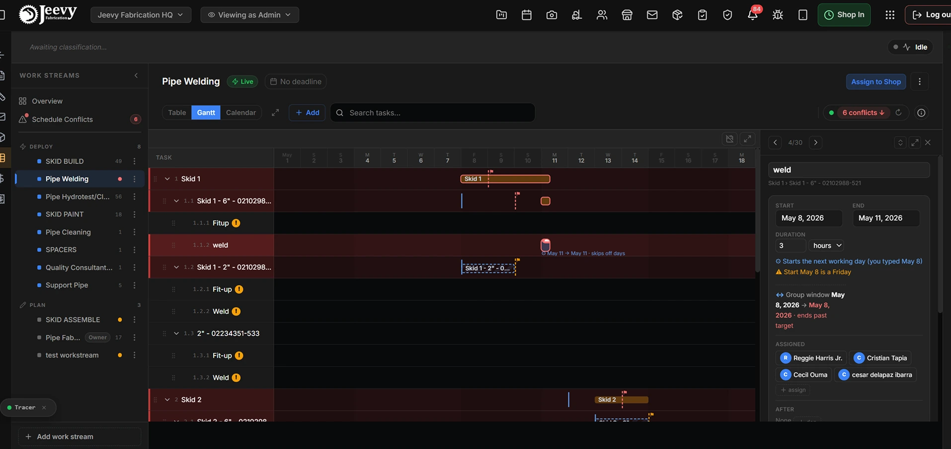 The legacy Gantt view with un-gated start dates, detached bar captions and arbitrary critical path highlights