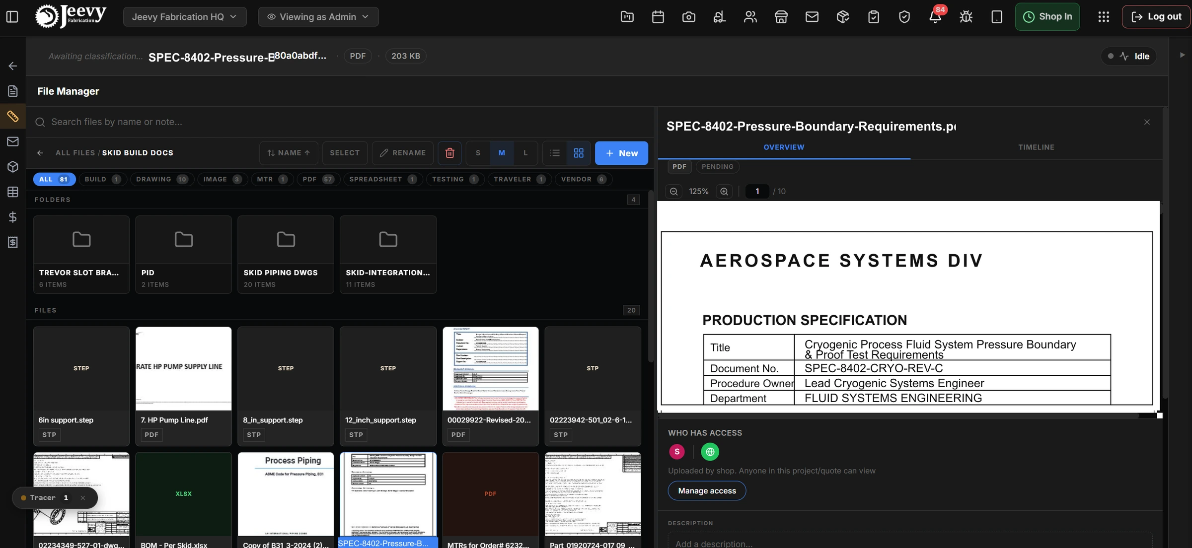 Production master split view pairing the file explorer with an interactive drawing inspector