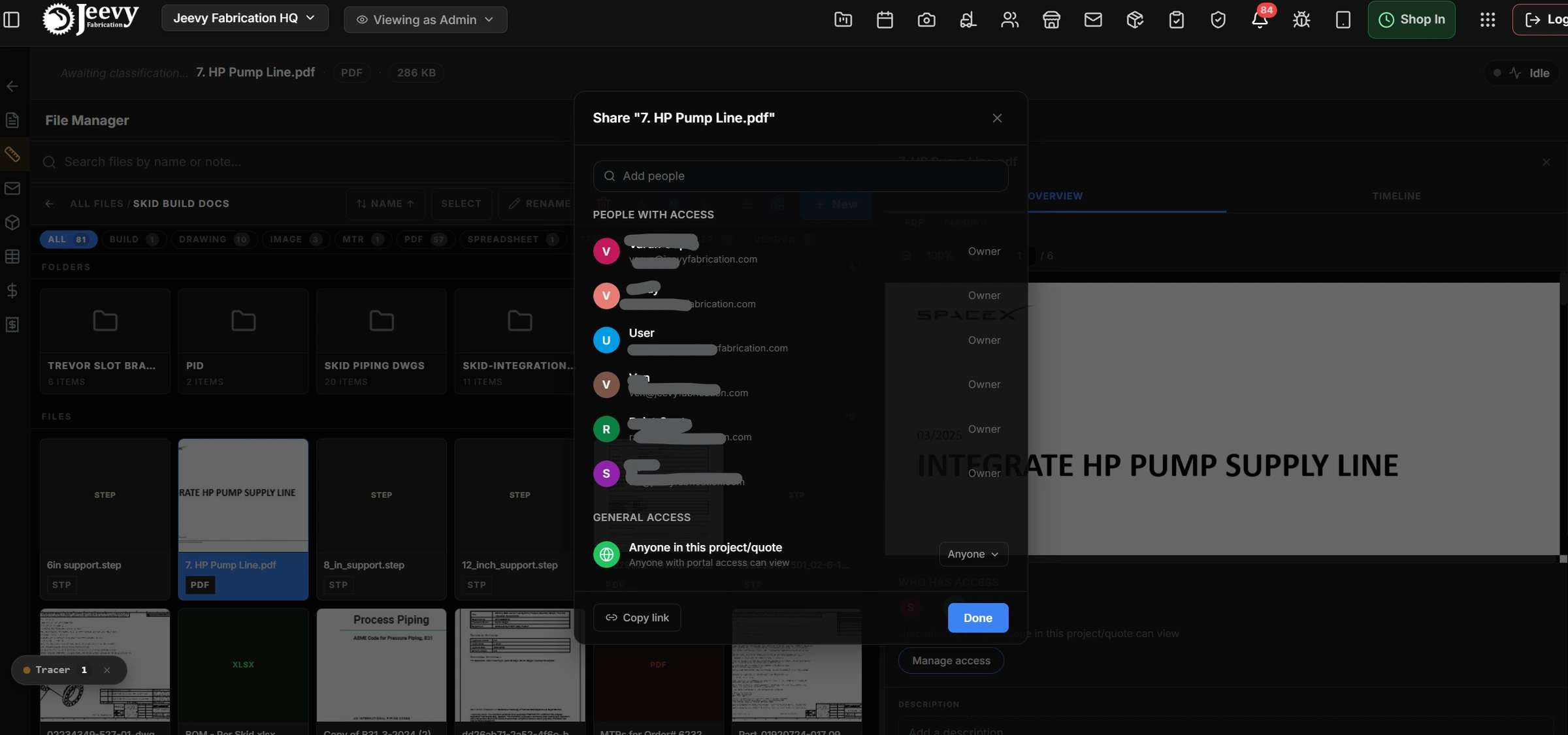 Production manage access modal showing multi-tier role governance