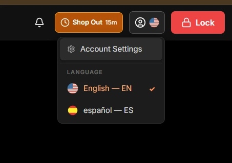 In-place language selector toggling between English and Spanish