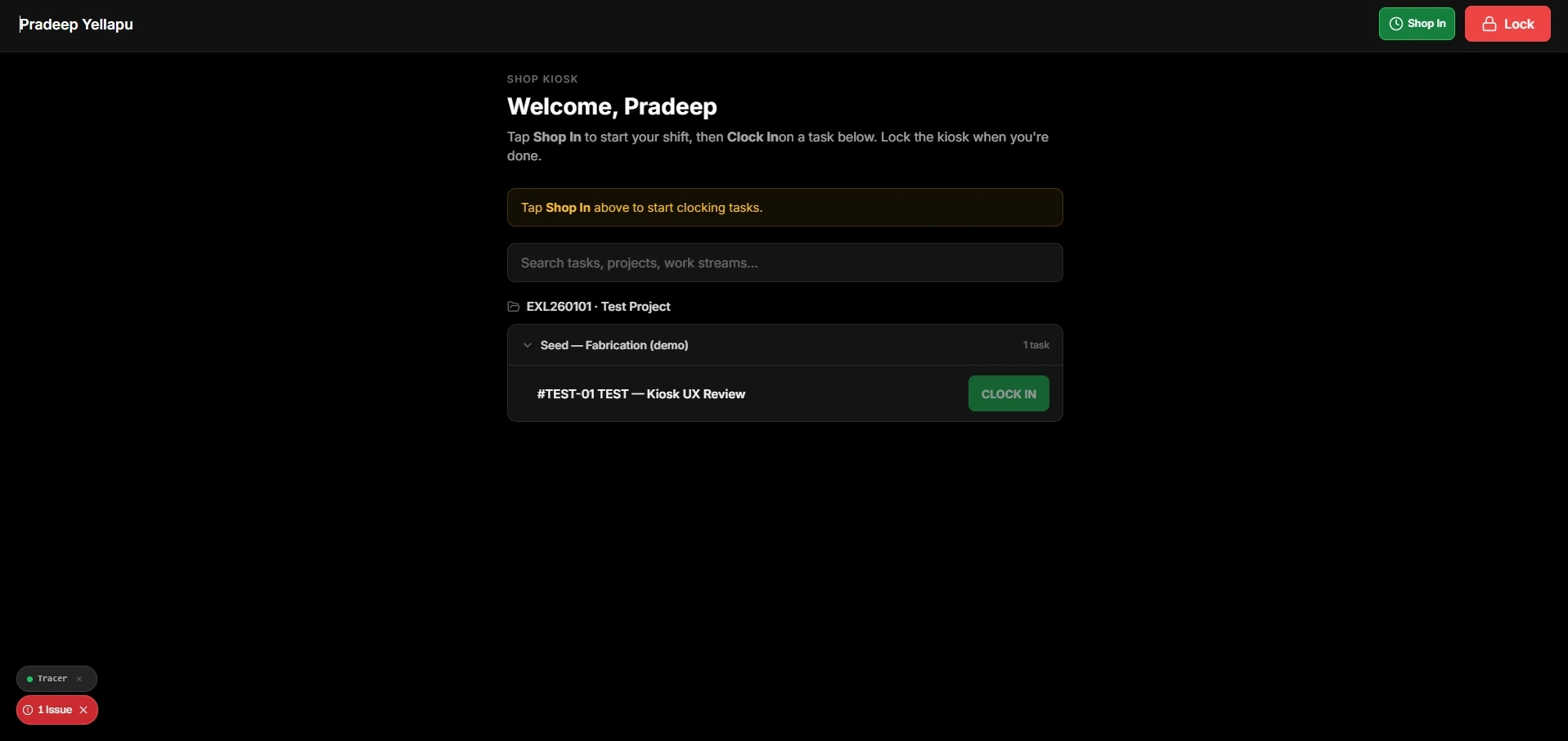 The legacy two-button kiosk interface with no task context or escalation path