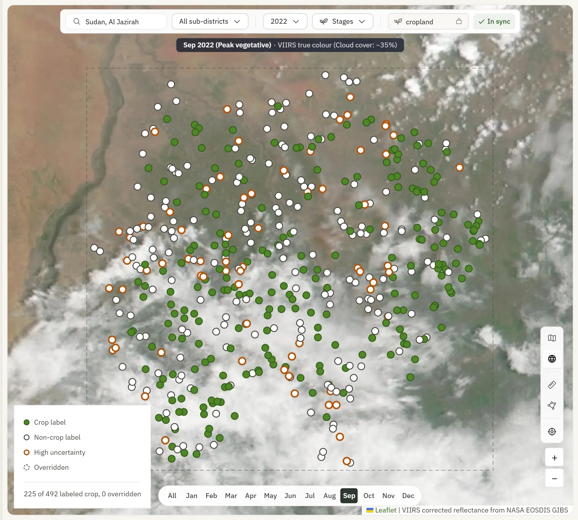 The TGI workbench showing 492 Al Jazirah reference points over September true-colour imagery