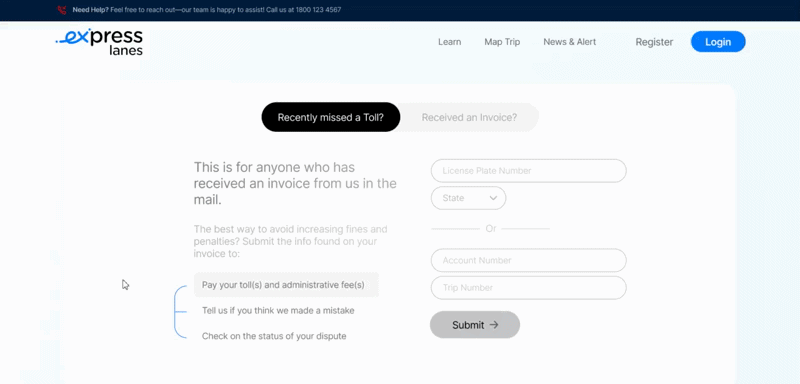 Transurban Express Lanes, Payment Flow Prototype
